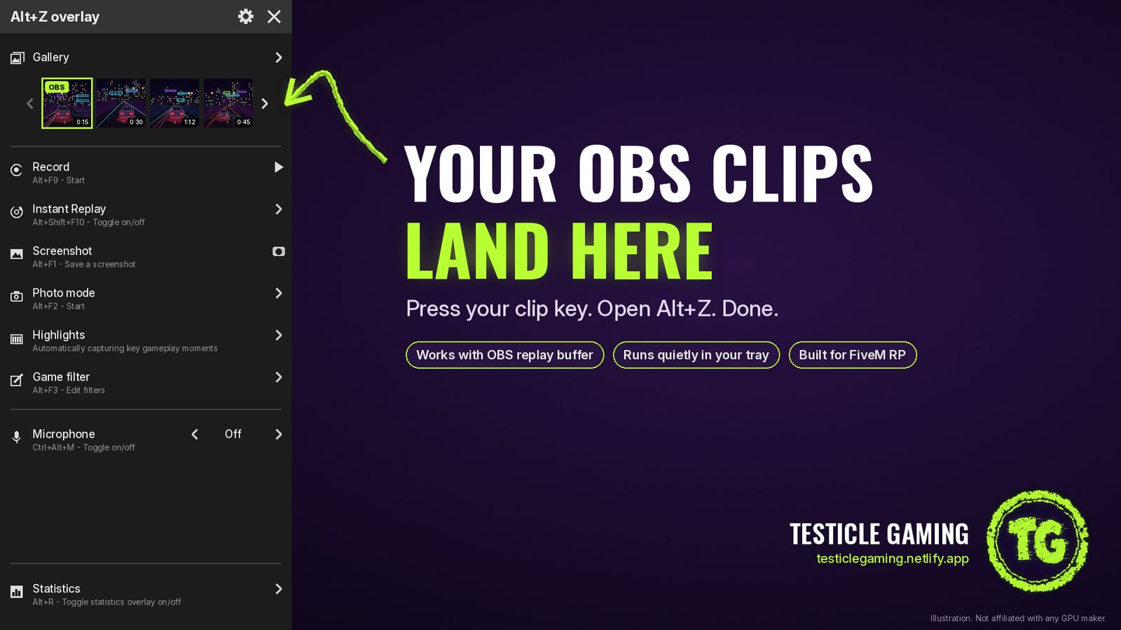 OBS clips landing in the NVIDIA Alt+Z gallery